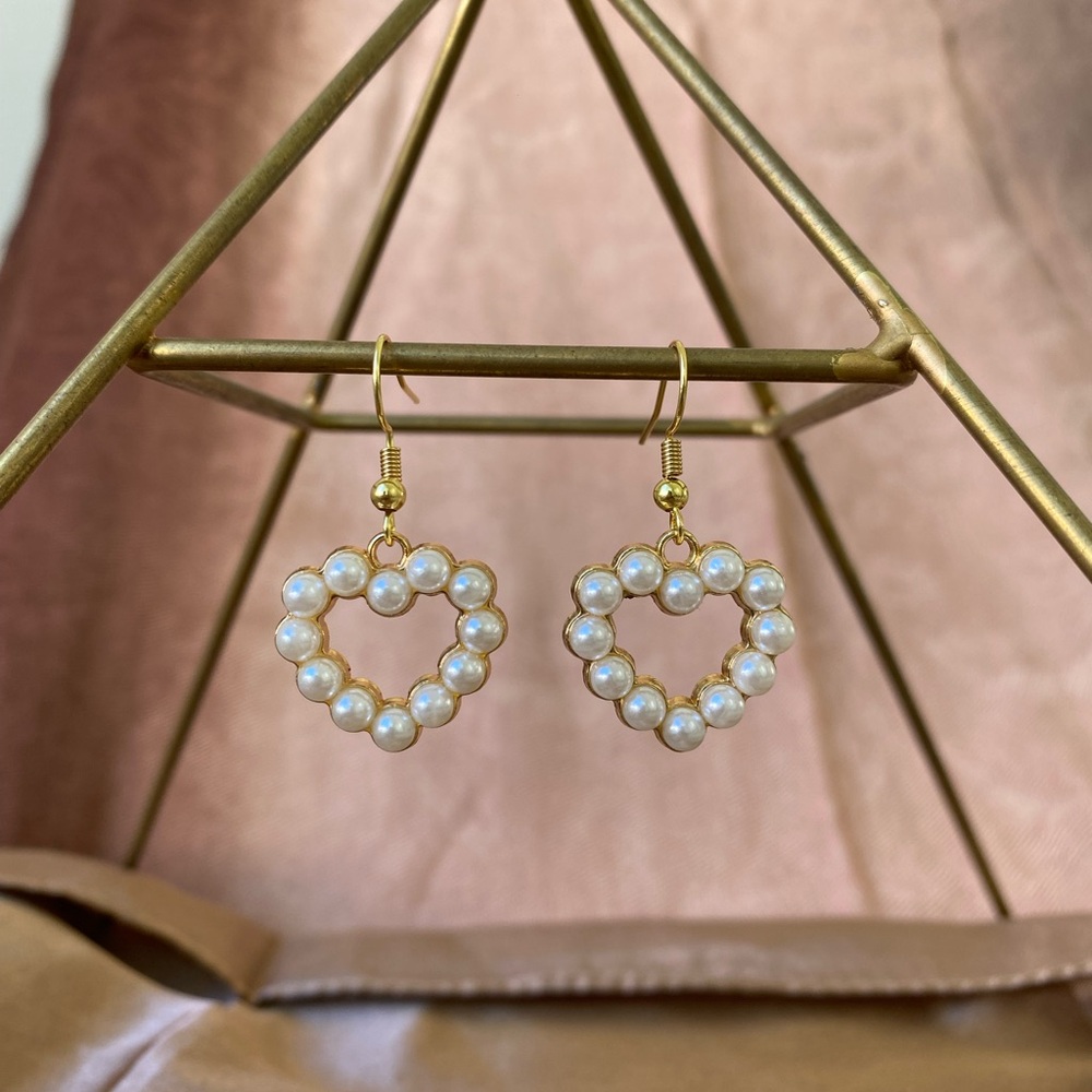 Gold Heart Pearl Earrings